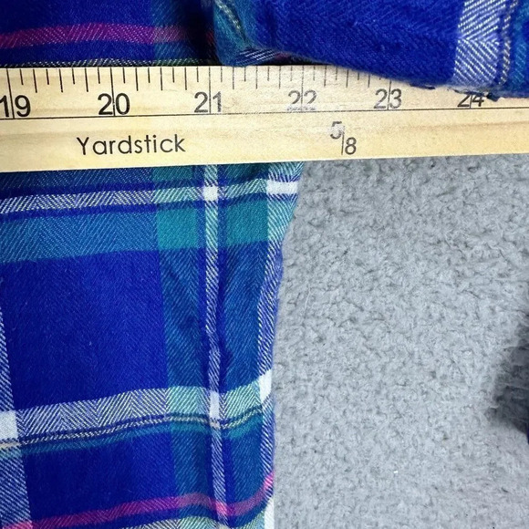 Hester & orchard top womens large blue plaid flannel button up outdoors casual l - Picture 4 of 7